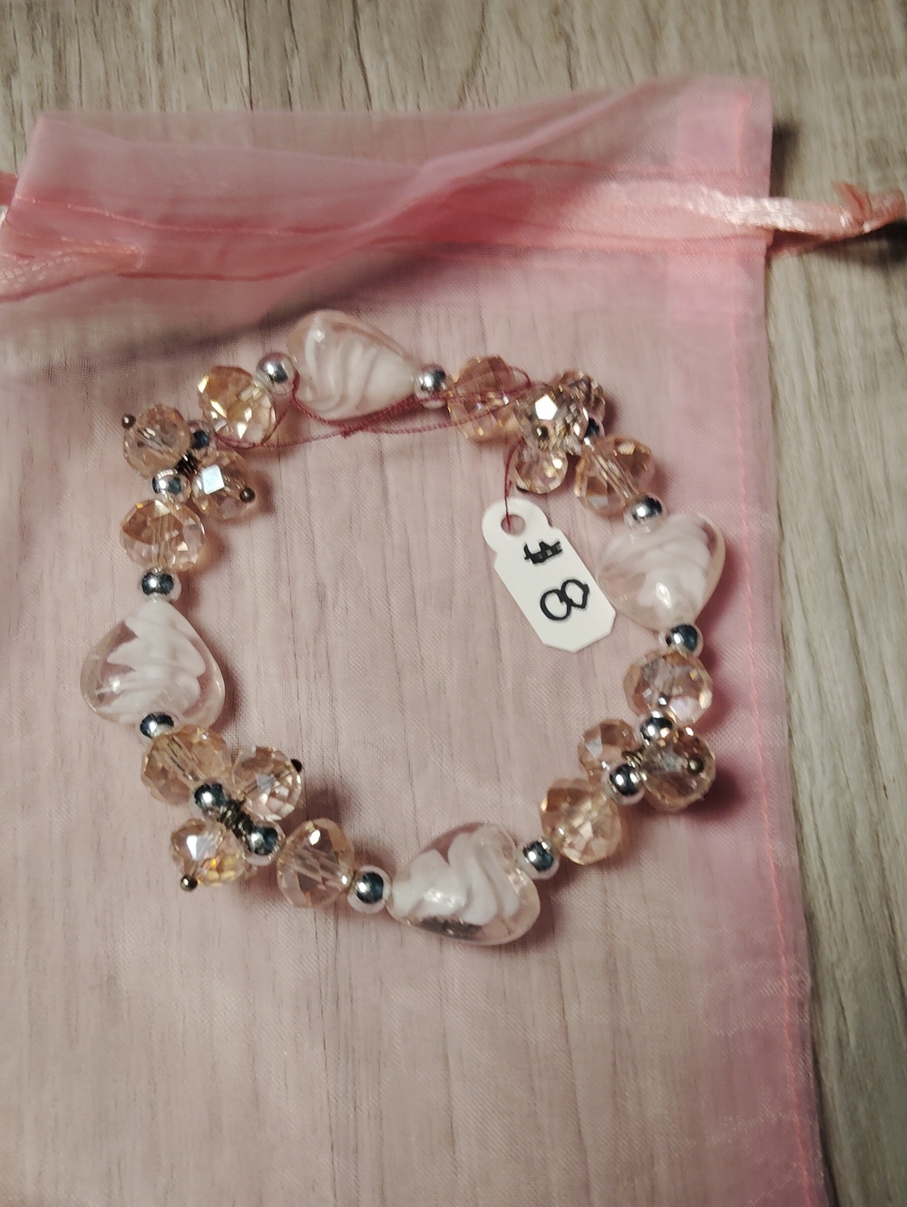 Pink Heart Bead Stretch Bracelet with Sparkling Crystal Accents